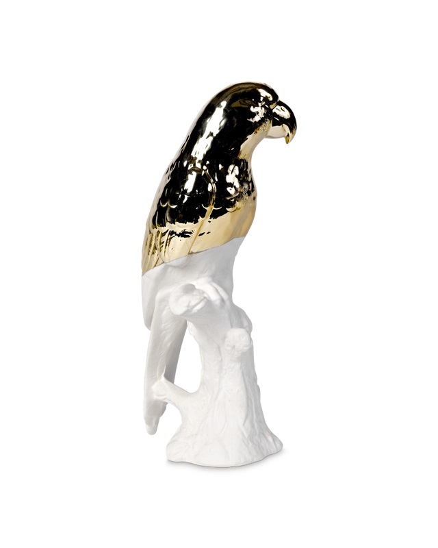 FIGURA LORO BLANCO DORADO 35X12X16